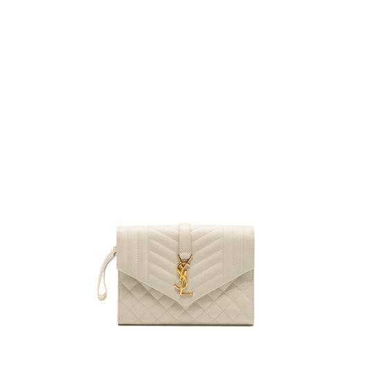 YSL Saint Laurent Saint Laurent Envelope Pouch Grained Calfskin Blanc Flap Travel Bag
