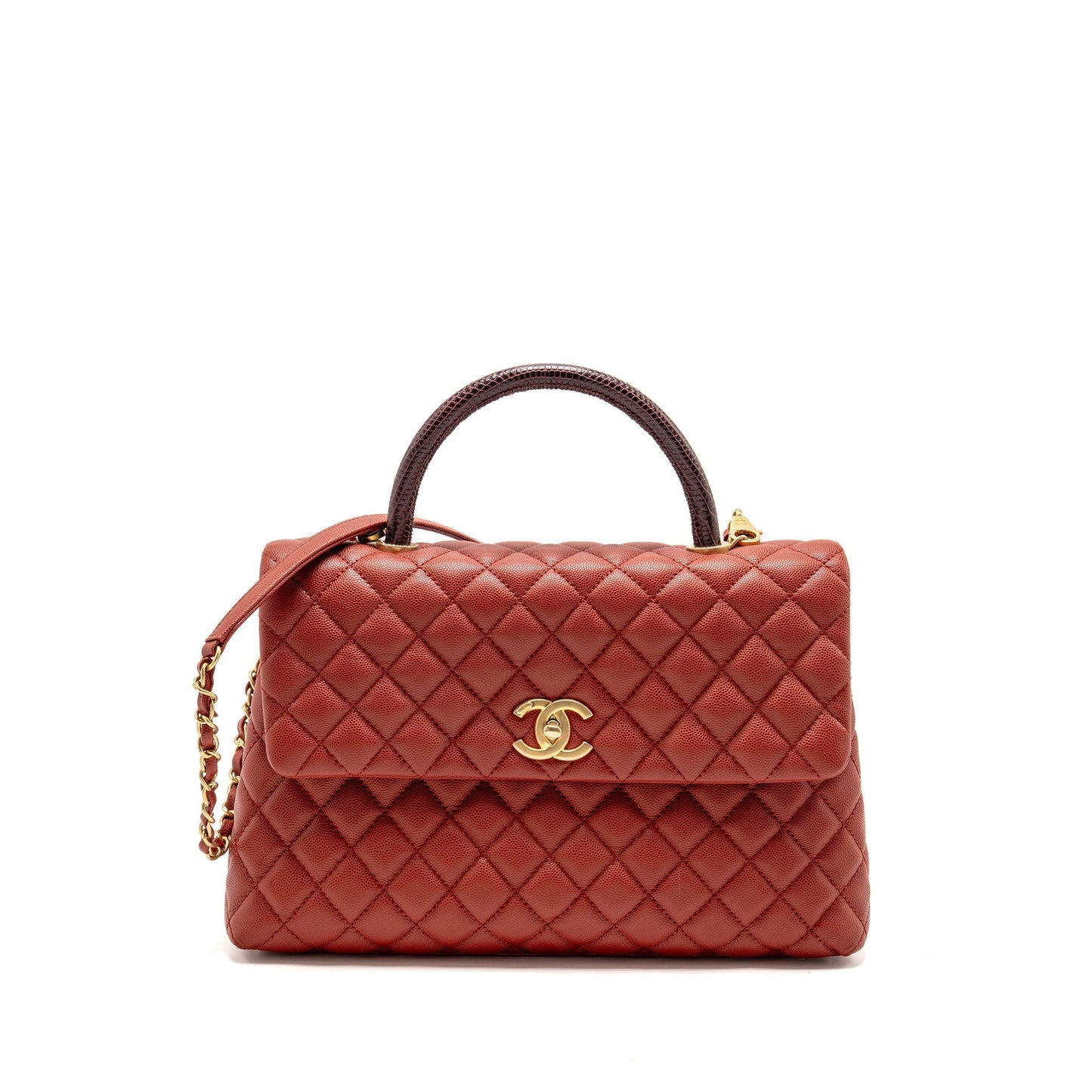 Chanel Coco Handle Lizard Handle Caviar GHW Red Handbag