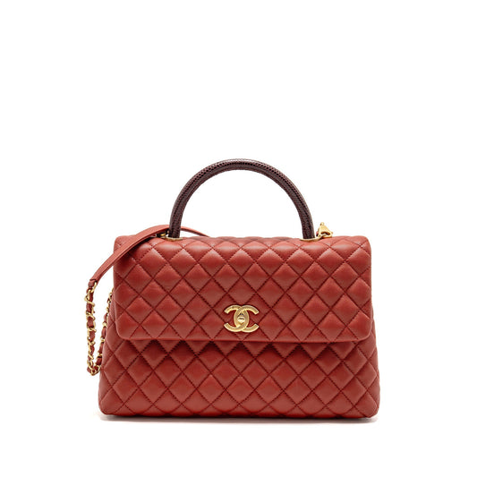 Chanel Coco Handle Lizard Handle Caviar GHW Red Handbag