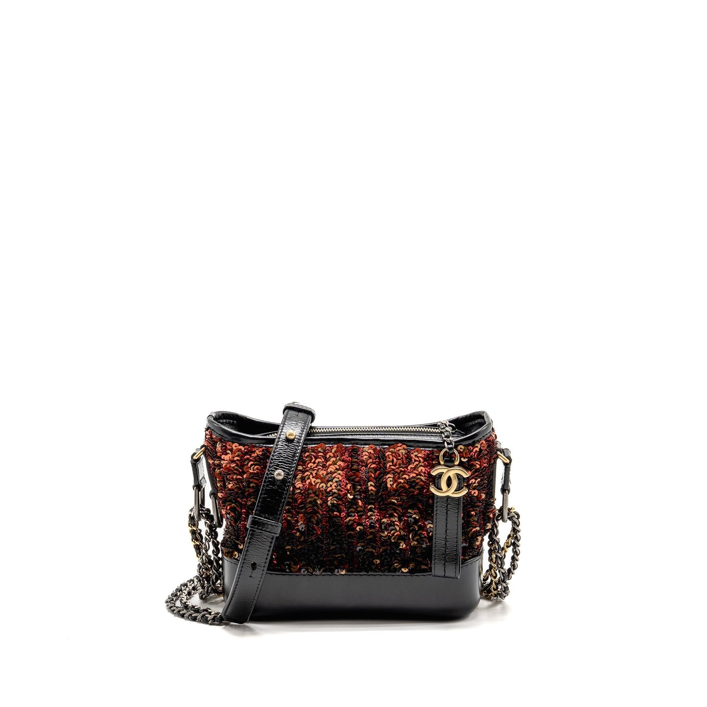 Chanel Gabrielle Hobo Sequin Shiny Calfskin Hardware Multicolour Black Red Orange Small Shoulder Bag