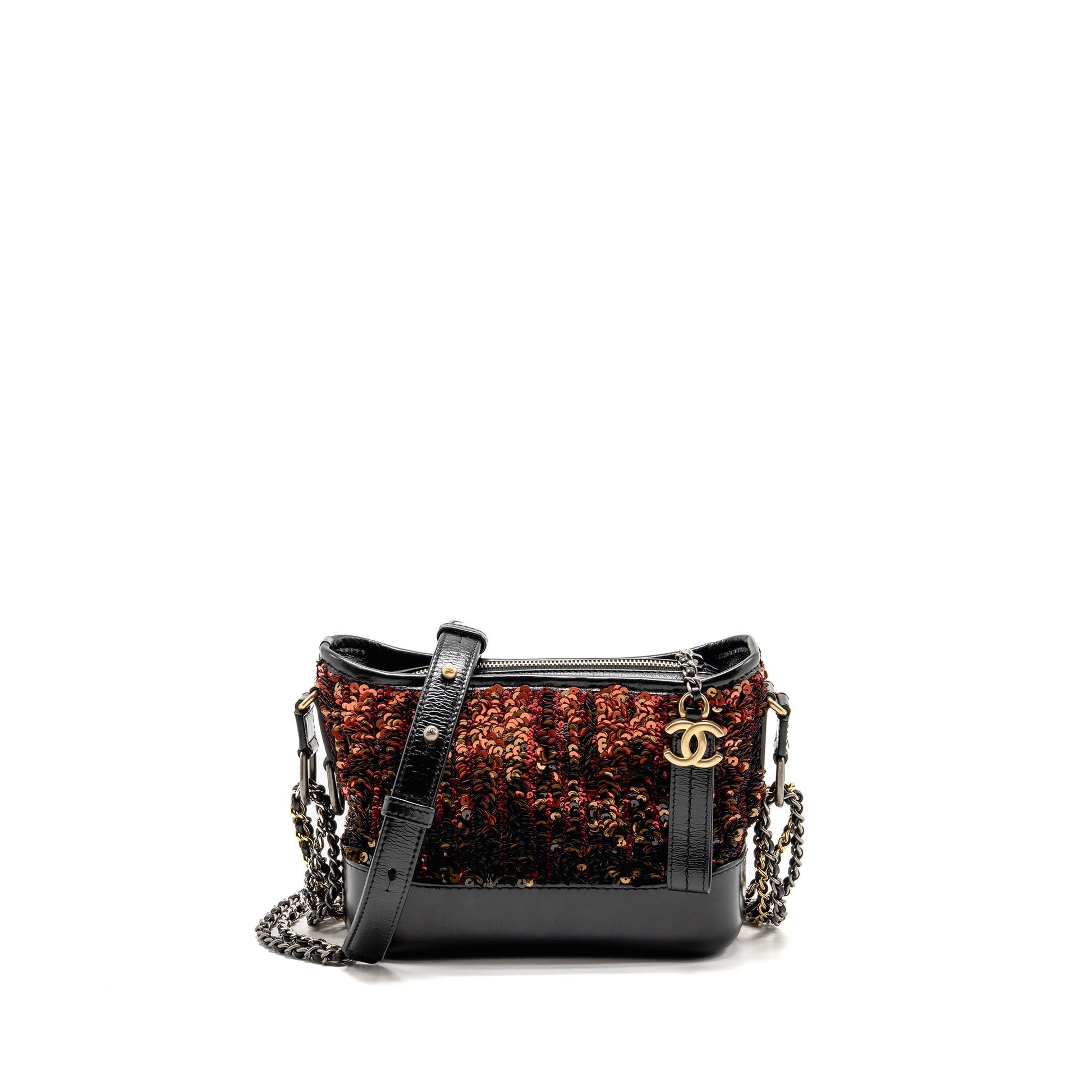Chanel Gabrielle Hobo Sequin Shiny Calfskin Hardware Multicolour Black Red Orange Small Shoulder Bag