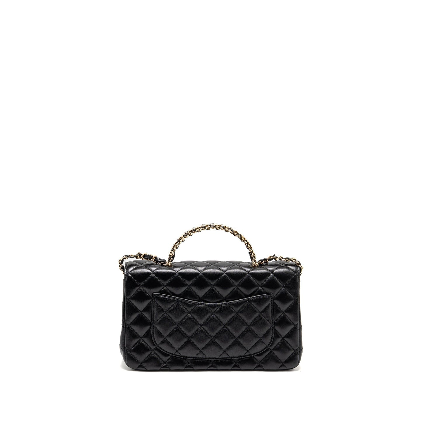 Chanel 23a Crystal Top Handle Flap Shiny Black Shoulder Bag Lambskin Lghwmicrochip