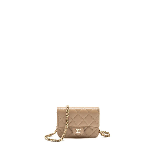 Chanel flap caviar dark LGHW microchip Beige Clutch Bag