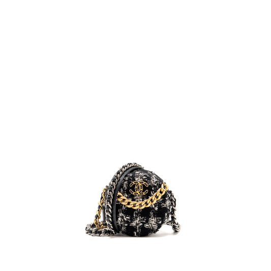 Chanel 19 round tweed GHW Multicolour Clutch Bag