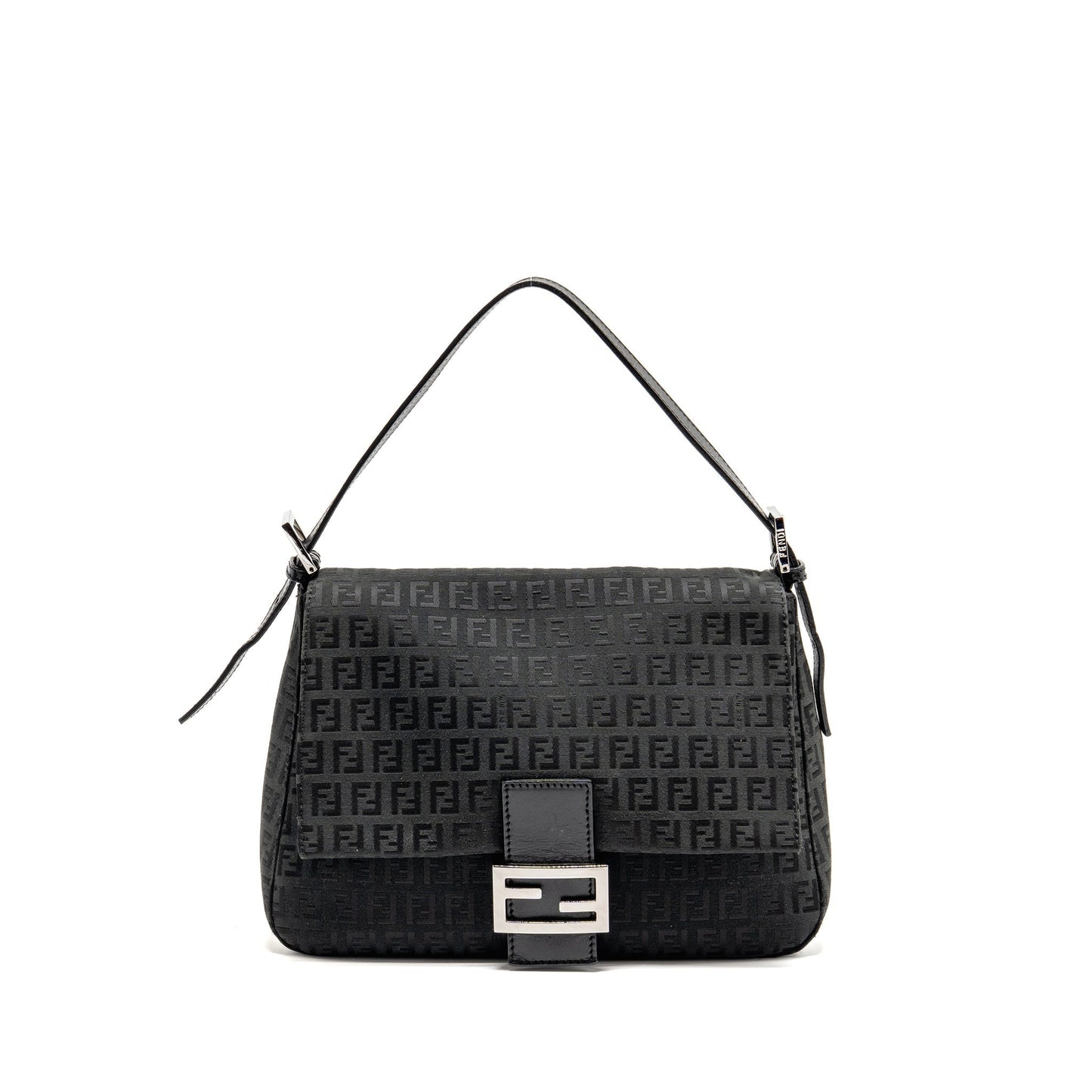 Fendi Zucca Mamma Baguette Purse Canvas Black Logo Shoulder Bag