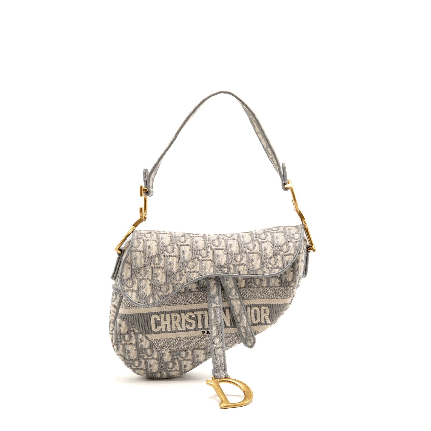 Dior Saddle Purse Oblique Embroidery Light Grey Handbag Medium Travel Bag