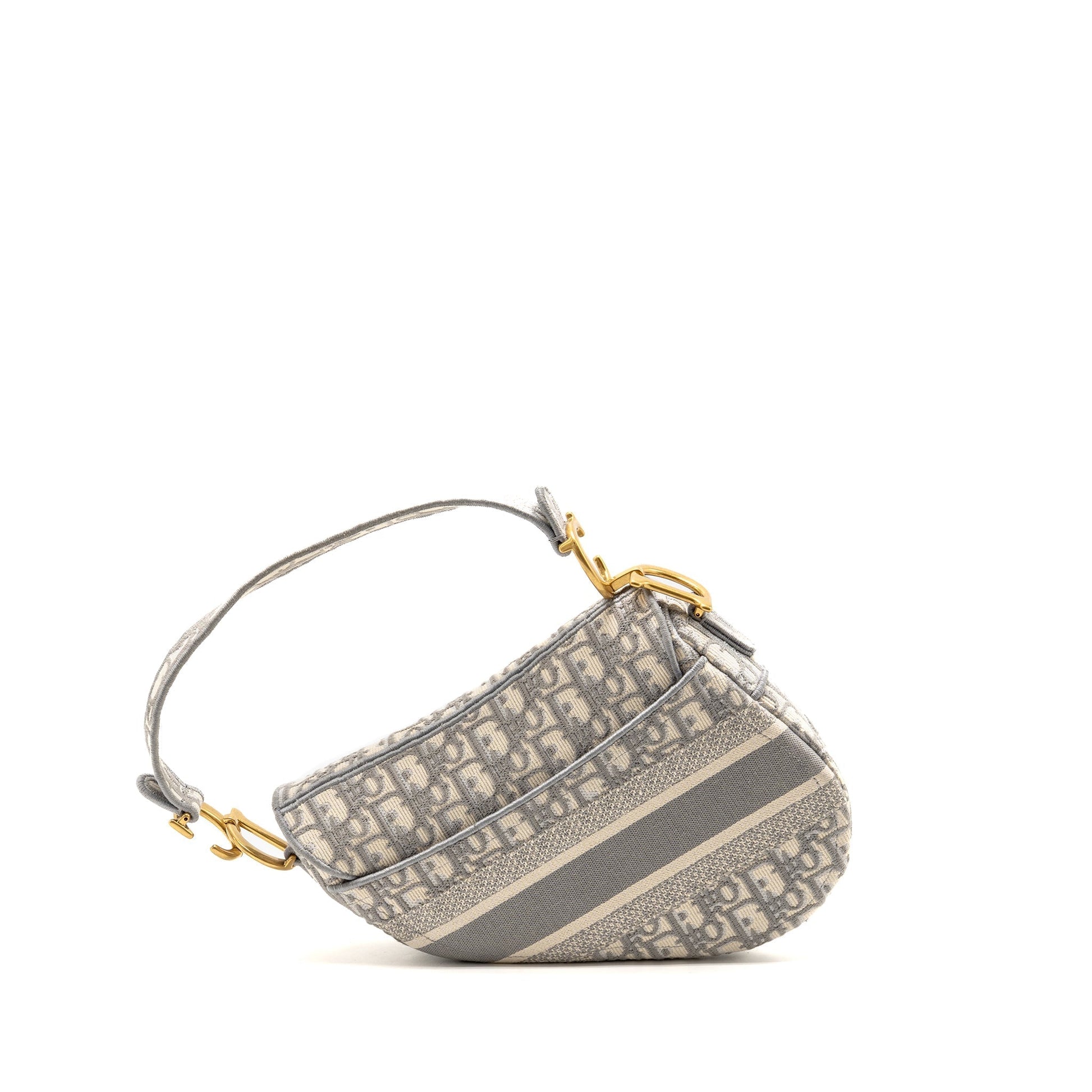 Dior Saddle Purse Oblique Embroidery Light Grey Handbag Medium Travel Bag