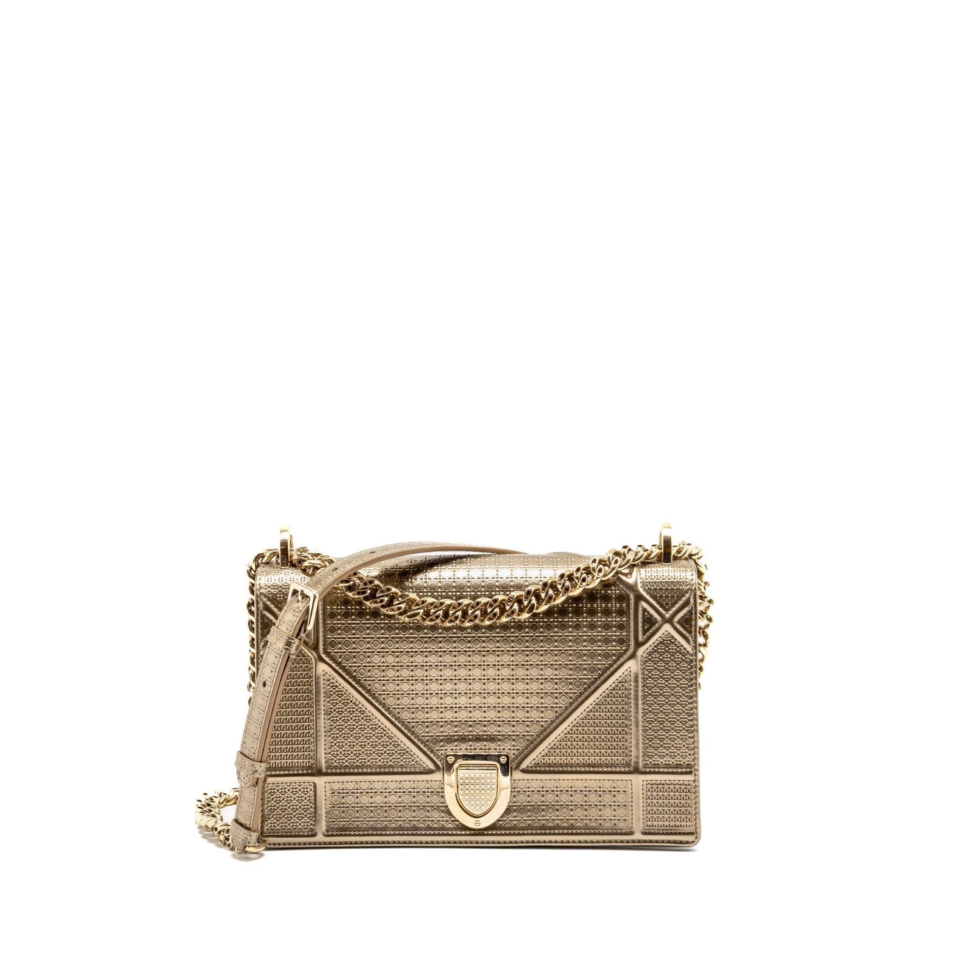 Dior ama Metallic Calfskin Light With Handbag Gold Medium Travel Bag