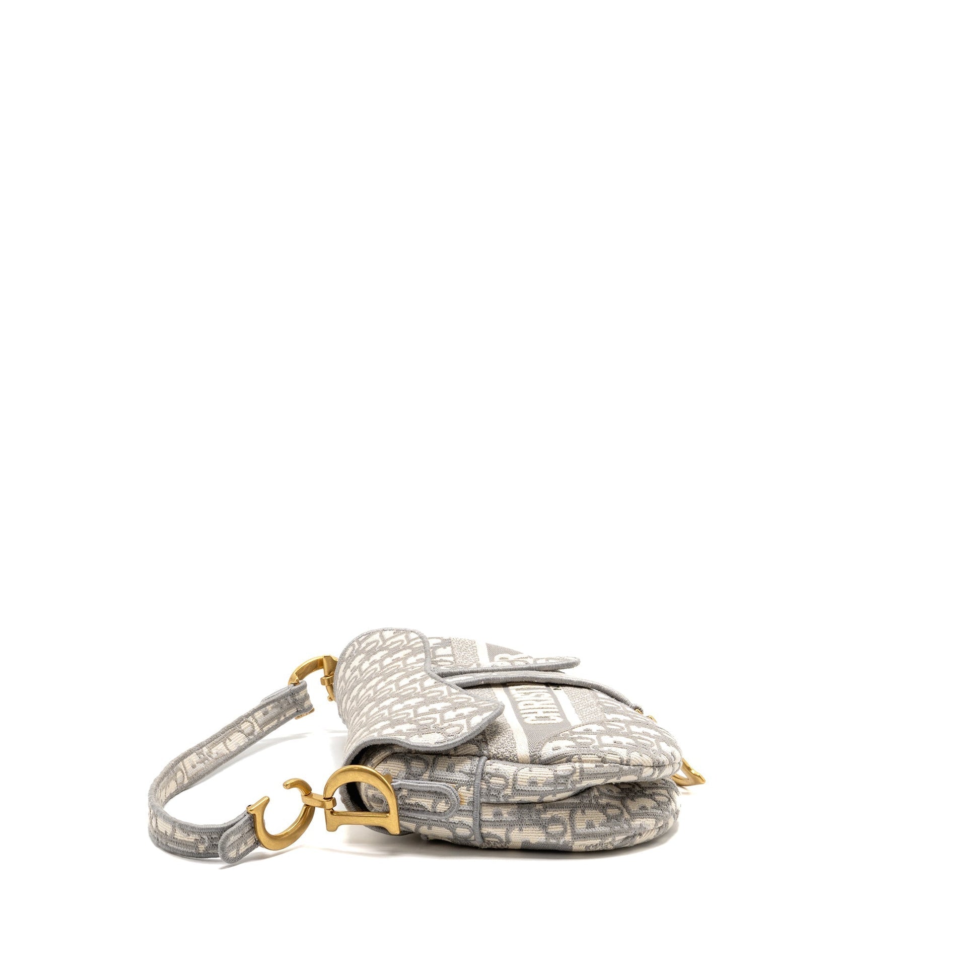 Dior Saddle Purse Oblique Embroidery Light Grey Handbag Medium Travel Bag