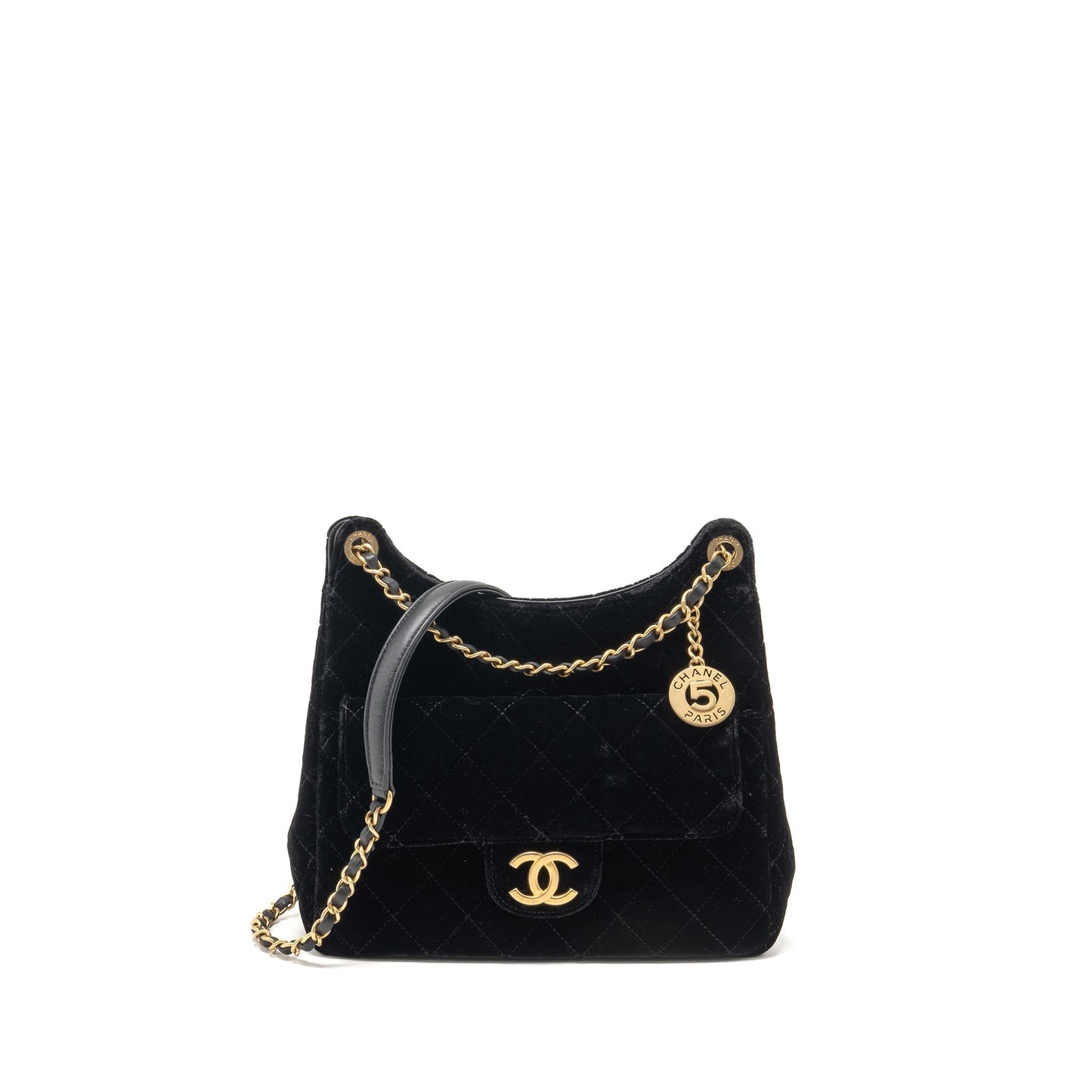 Chanel 23B Hobo Velvet GHW microchip Black Shoulder Bag