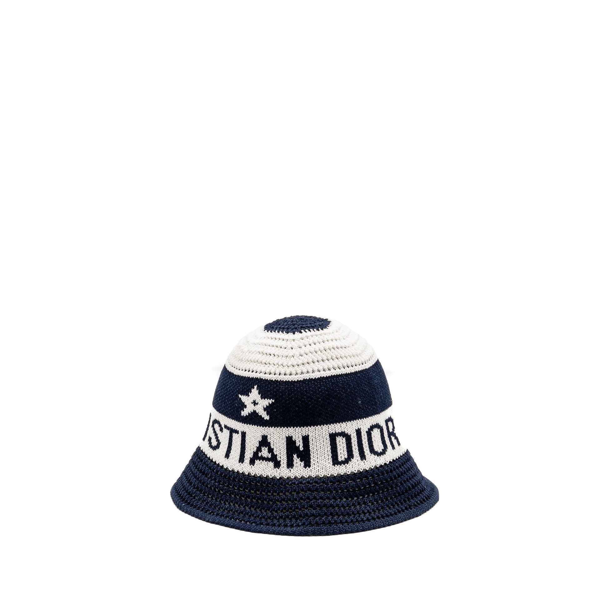 Dior Size S D Tulipe Cloche Cotton Knit White Blue Travel Bag