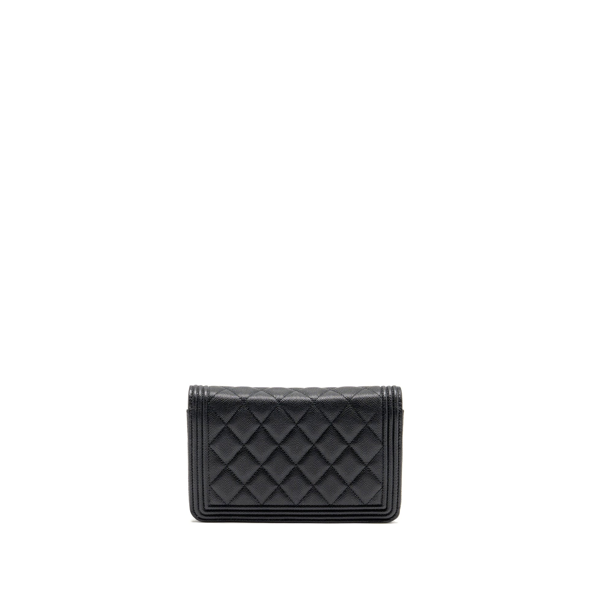 Chanel Boy on Caviar GHW Microchip Black Wallet Case Black Ghwmicrochip