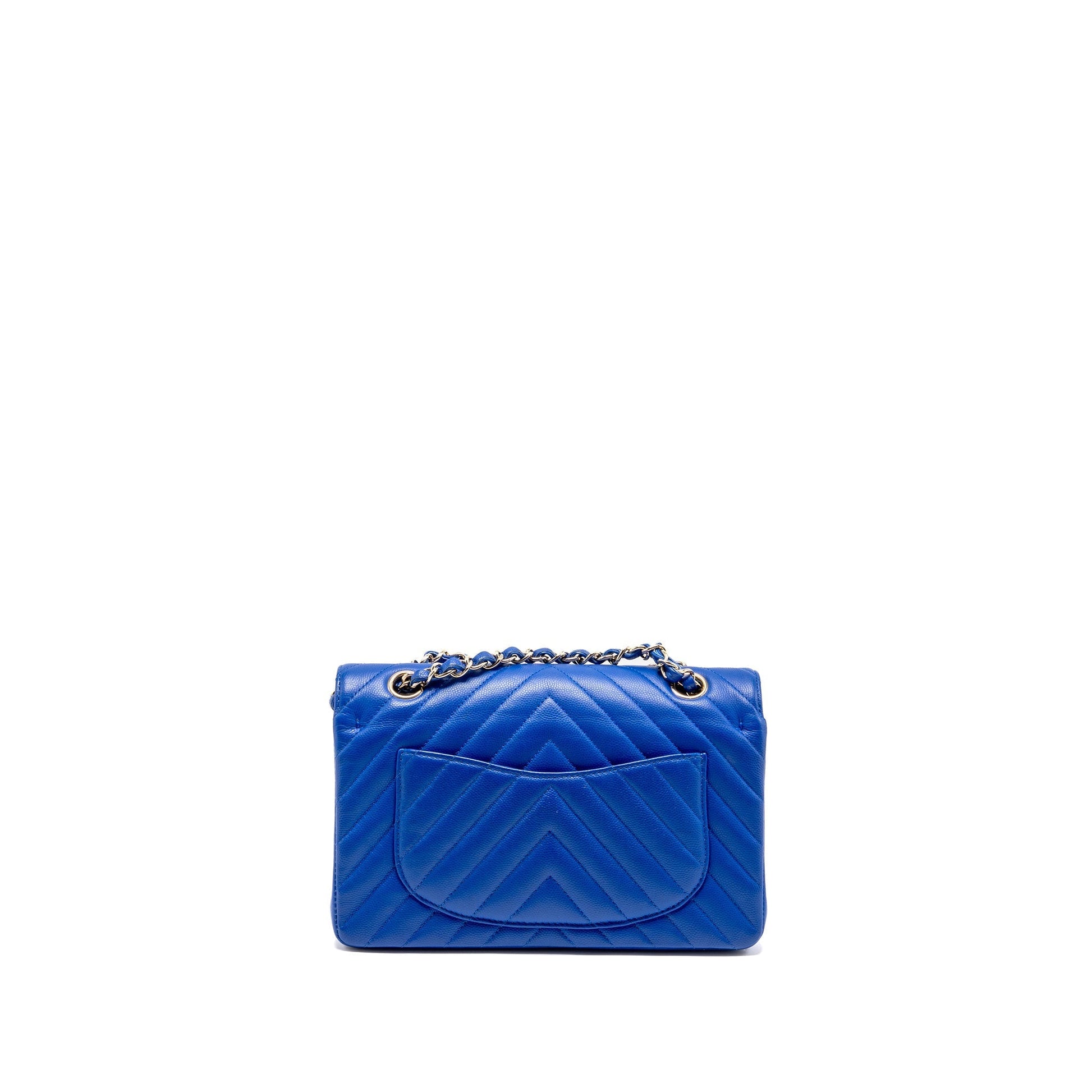 Chanel Classic Double flap Chevron Caviar LGHW Blue Small Shoulder Bag