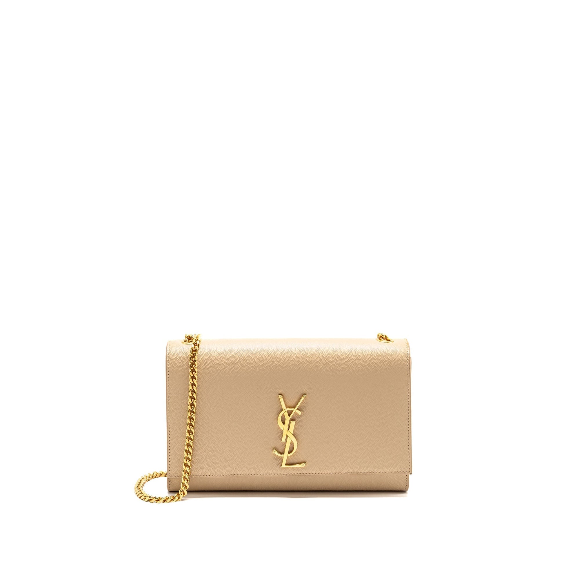 YSL Saint Laurent Kate Grained Calfskin Dark Travel Bag Beige Medium