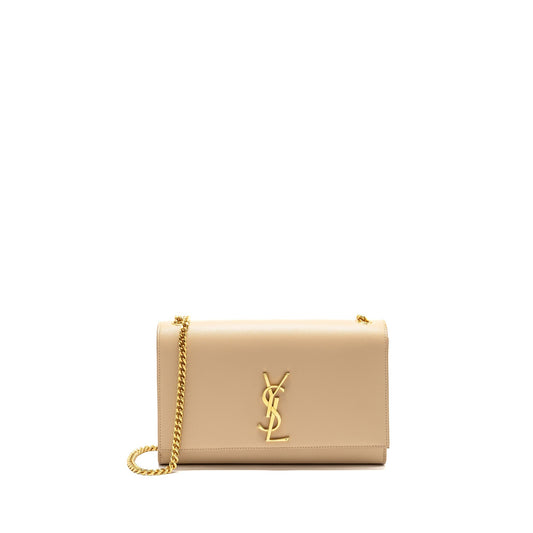 YSL Saint Laurent Kate Grained Calfskin Dark Travel Bag Beige Medium