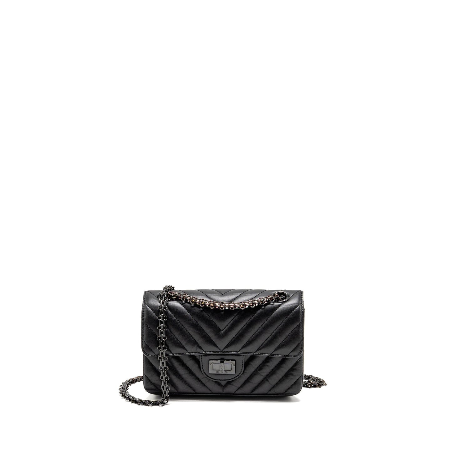 Chanel 2.55 Reissue Flap Chevron Aged Calfskin Black Shoulder Bag