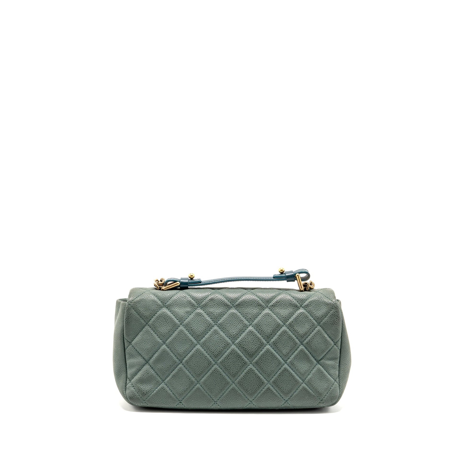 Chanel Top Handle Flap Caviar Dark GHW Green Shoulder Bag