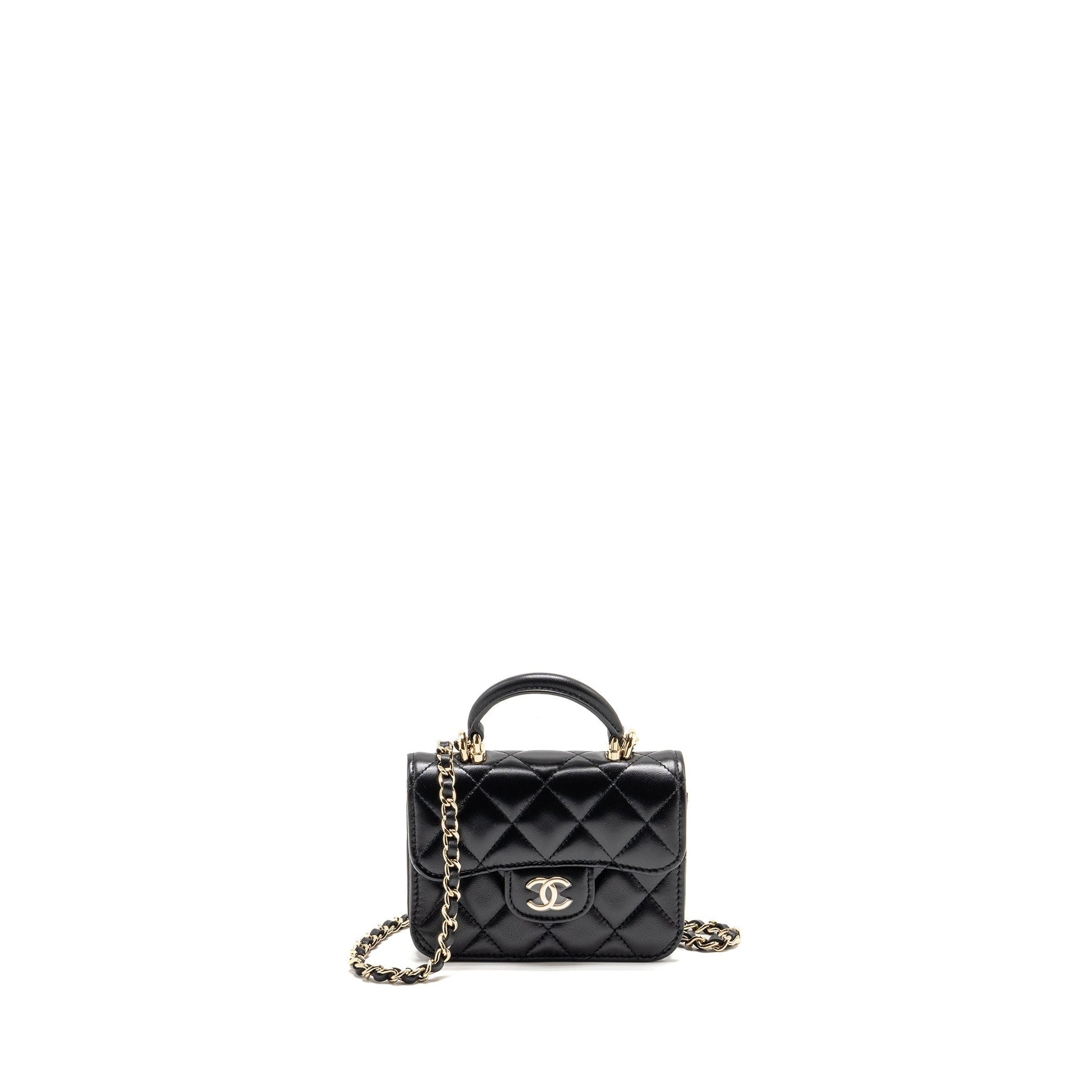 Chanel Top Handle Flap Lambskin LGHW Black Shoulder Bag 4