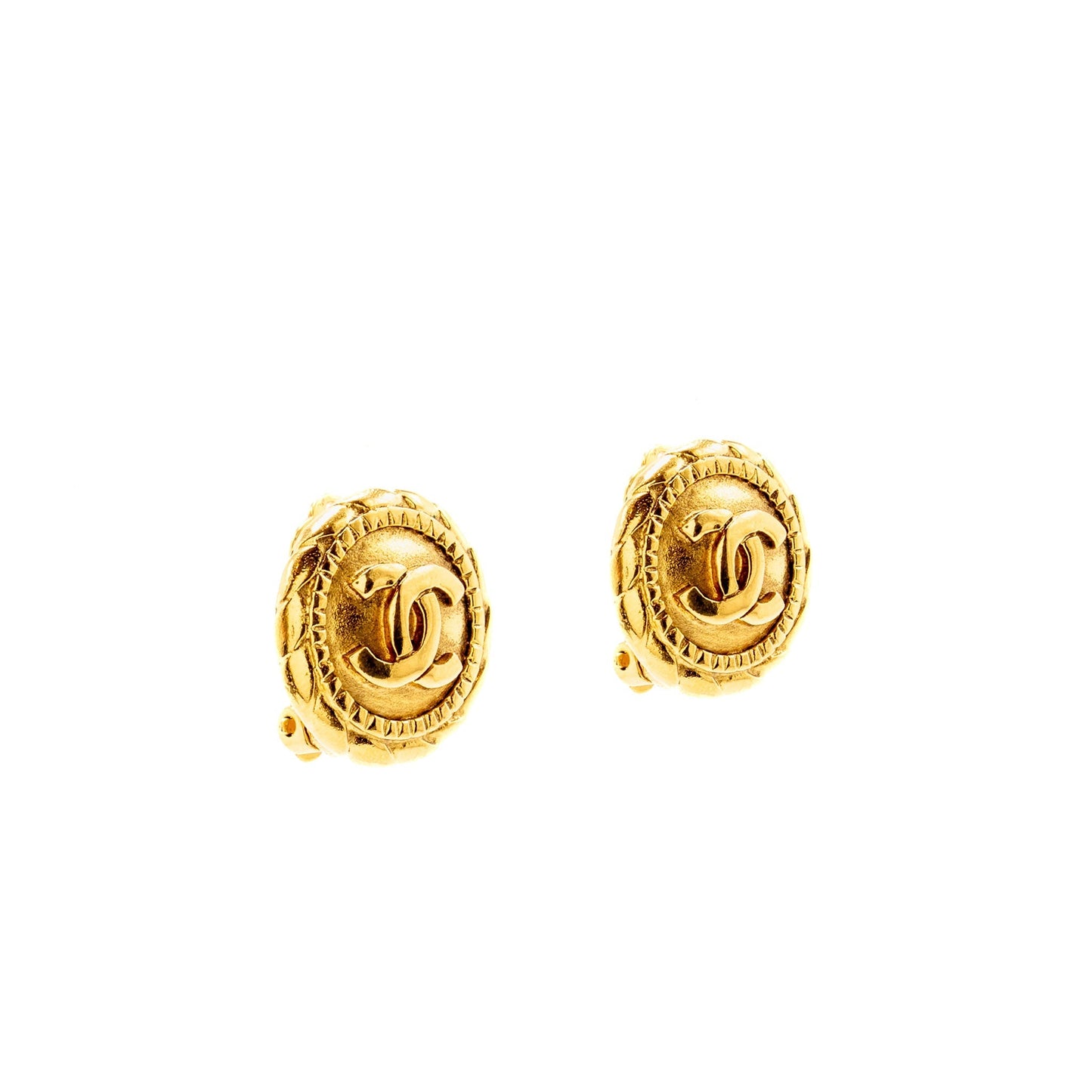 Chanel Round CC Logo Ear Clips Plated Gold Handbag