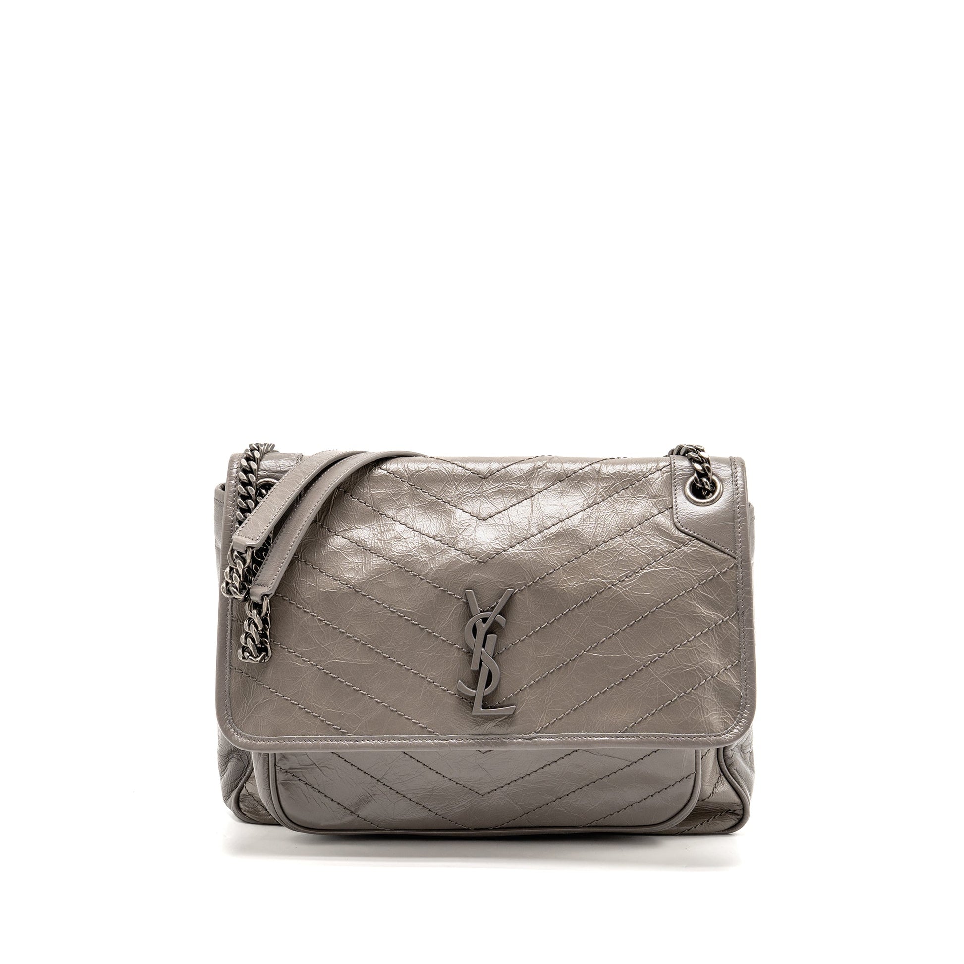 YSL Saint Laurent Niki Purse Calfskin Grey Travel Bag Large