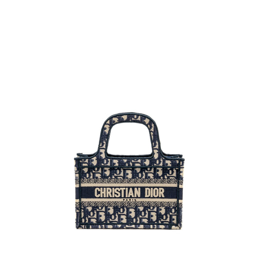 Dior Book Tote Purse Oblique Embriodery Handbag Blue Mini Tote Bag