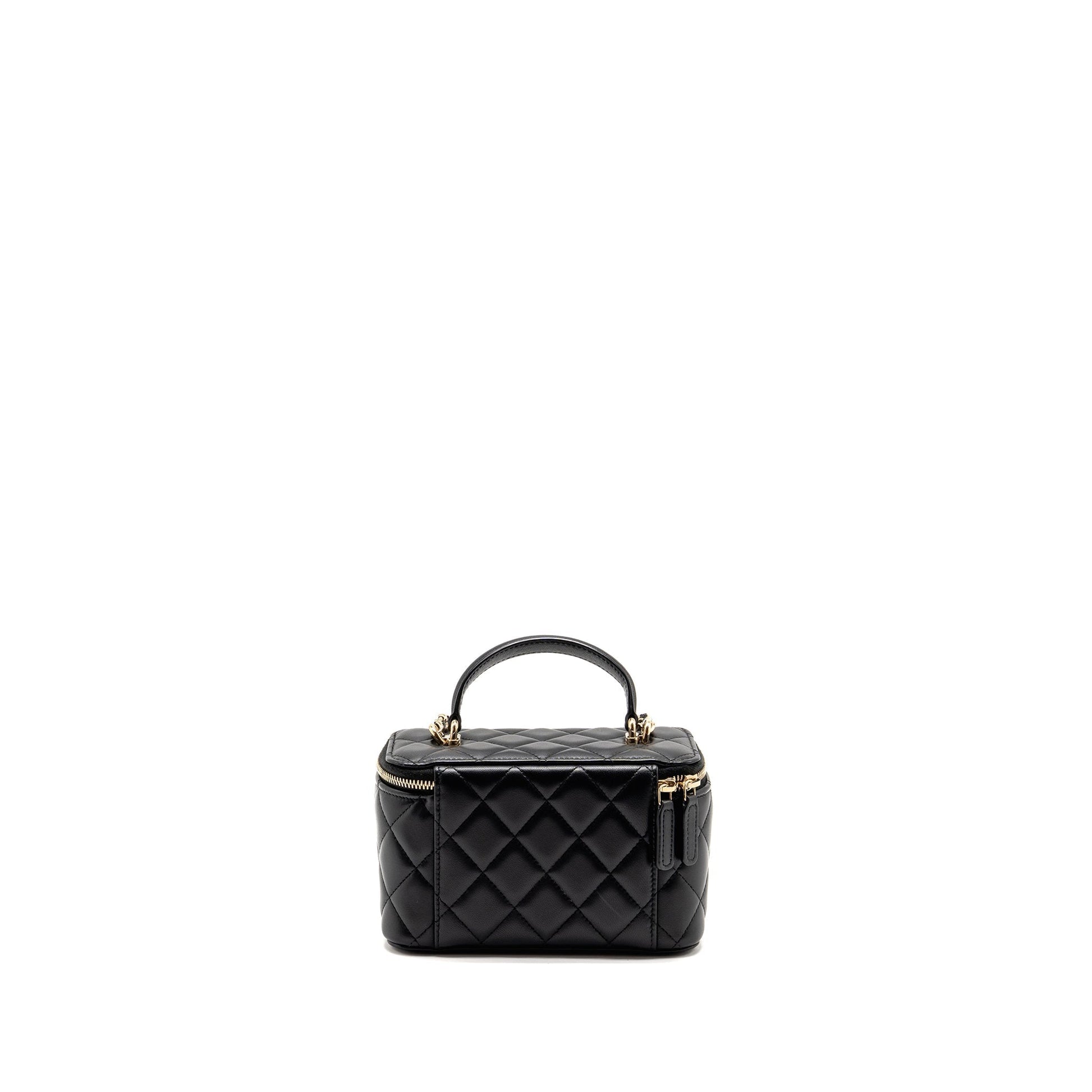 Chanel Top Handle Long Vanity Lambskin LGHW Black Handbag 9