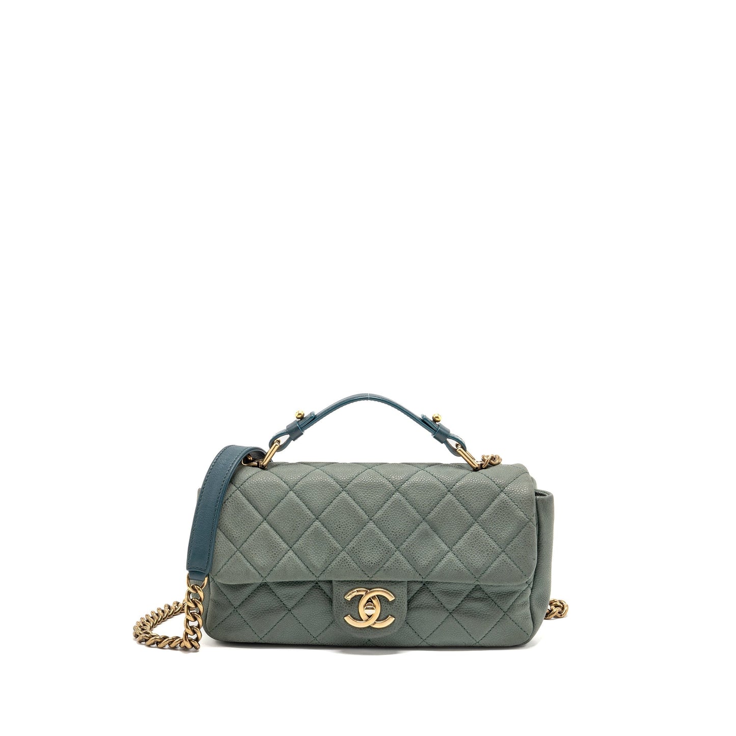 Chanel Top Handle Flap Caviar Dark GHW Green Shoulder Bag