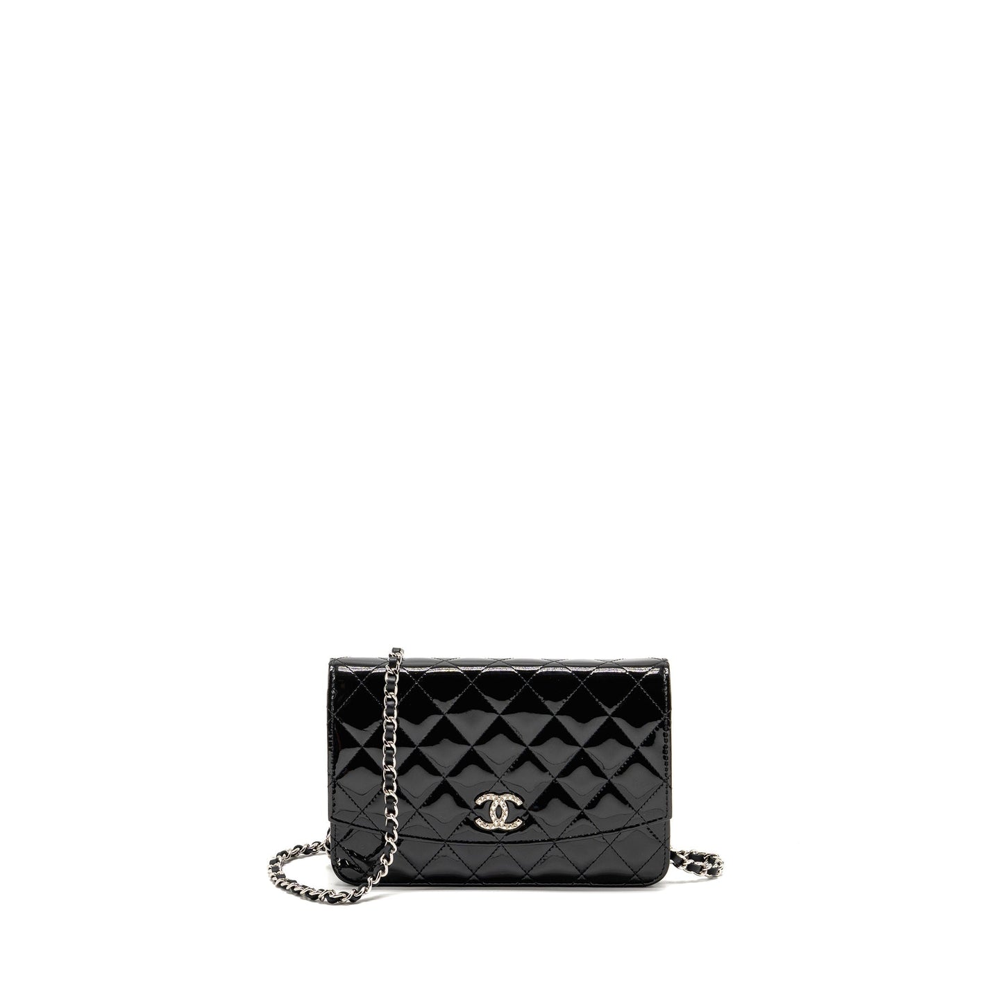 Chanel on Patent SHW Black Leather Wallet Case