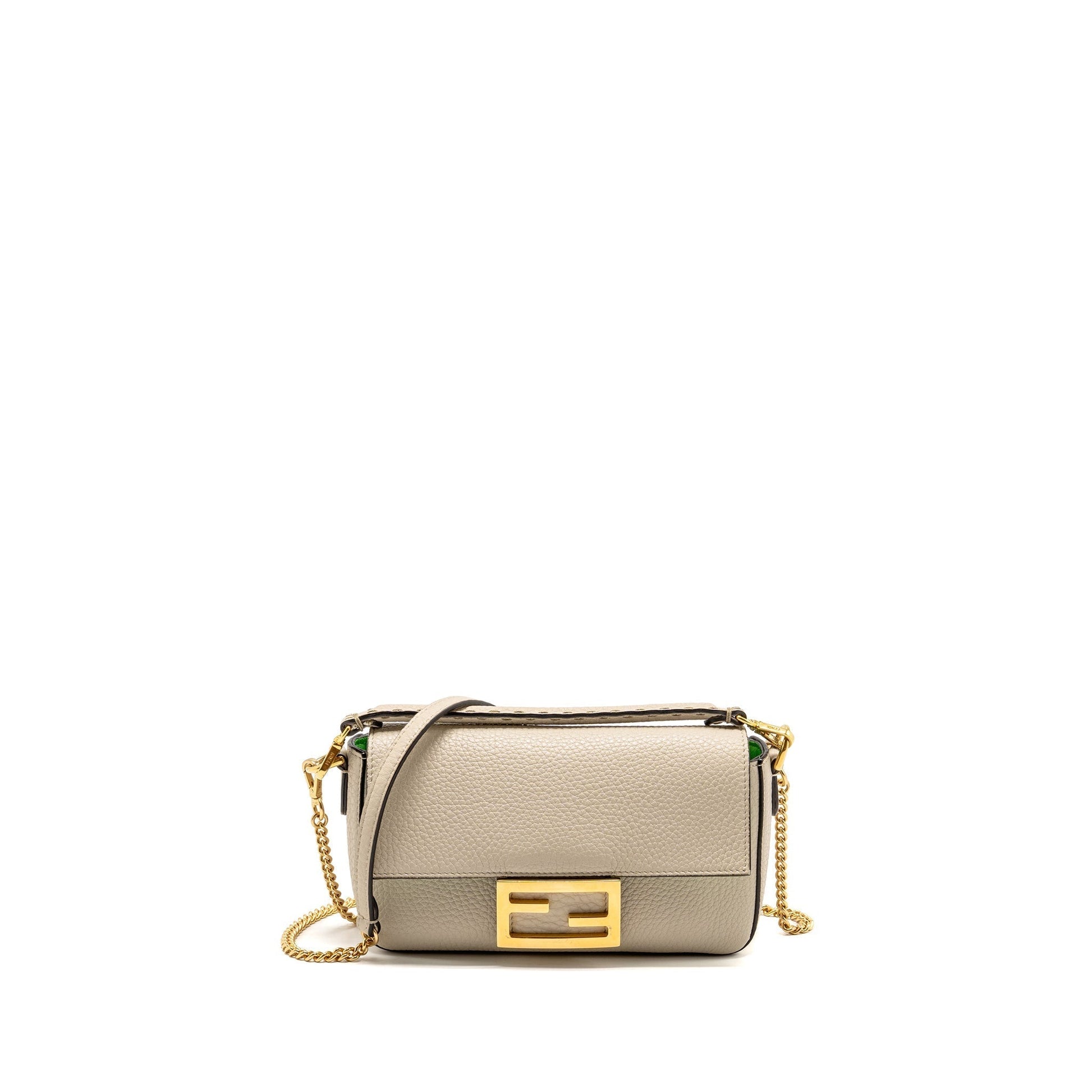 Fendi Baguette Purse Calfskin Light Beige Green Mini Shoulder Bag