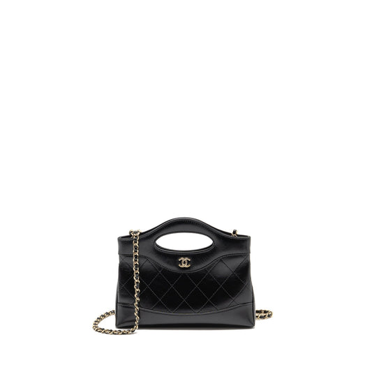 Chanel 24C 31 Shiny Calfskin LGHW Microchip Black Clutch Bag Microchip 2