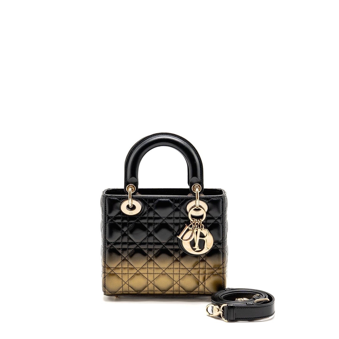 Dior Lady Lambskin Handbag Black Gold Travel Bag