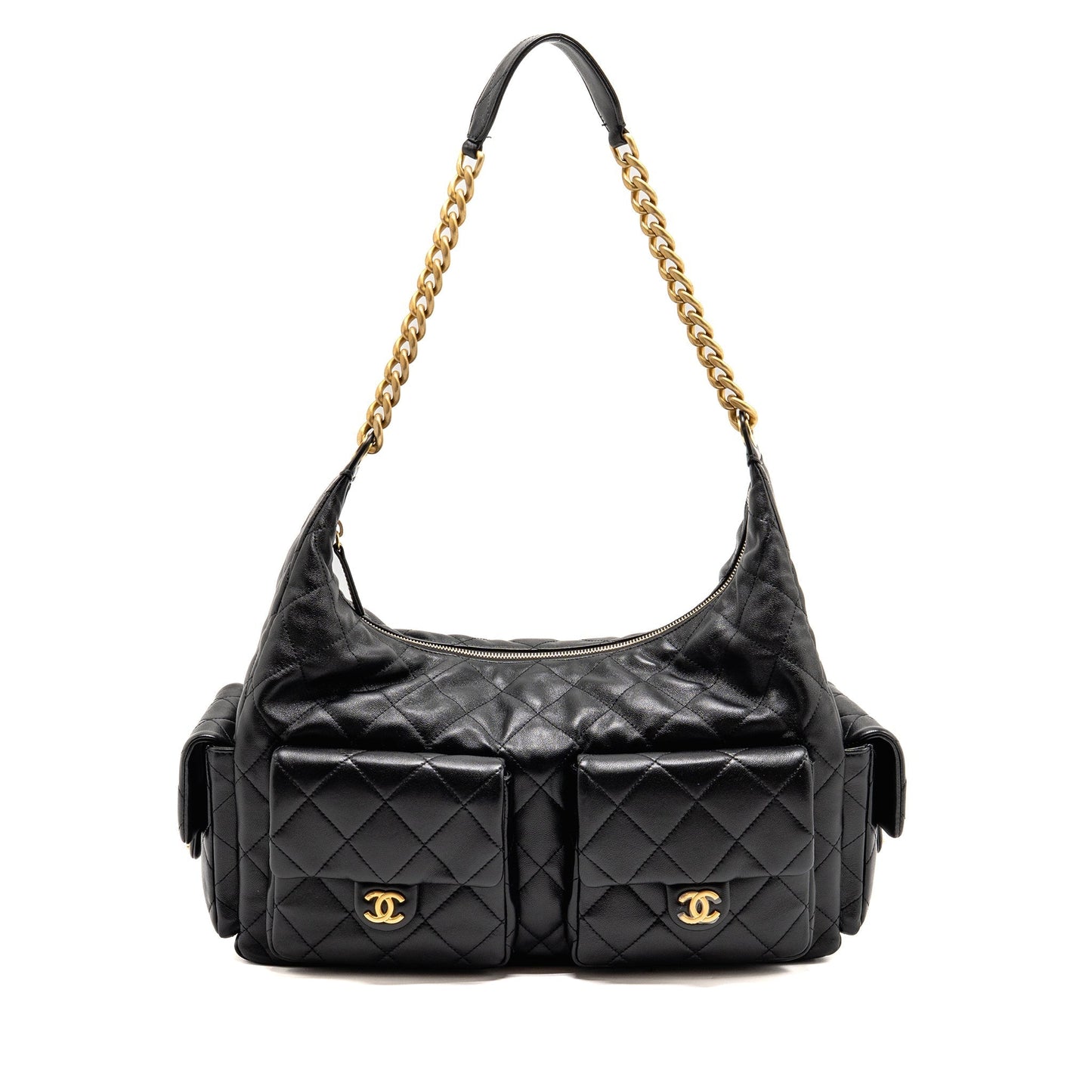 Chanel 25C Maxi Hobo Lambskin GHW Microchip Black Shoulder Bag