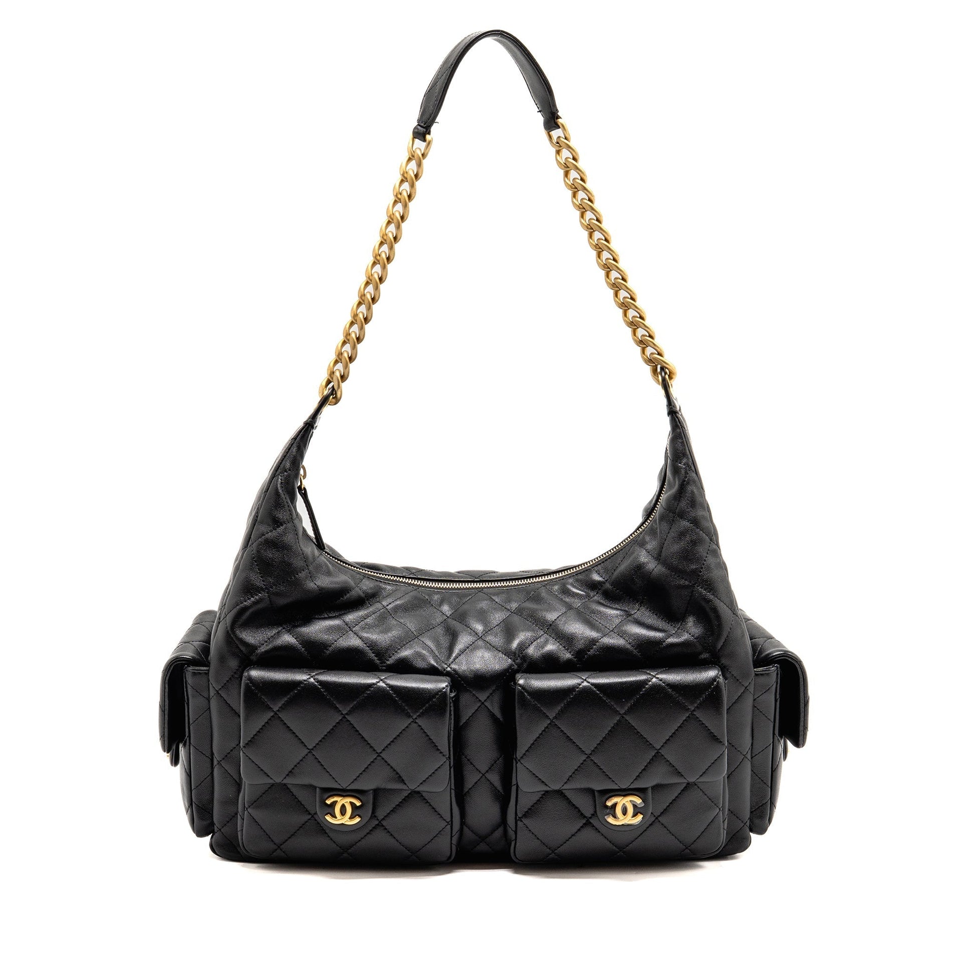 Chanel 25C Maxi Hobo Lambskin GHW Microchip Black Shoulder Bag