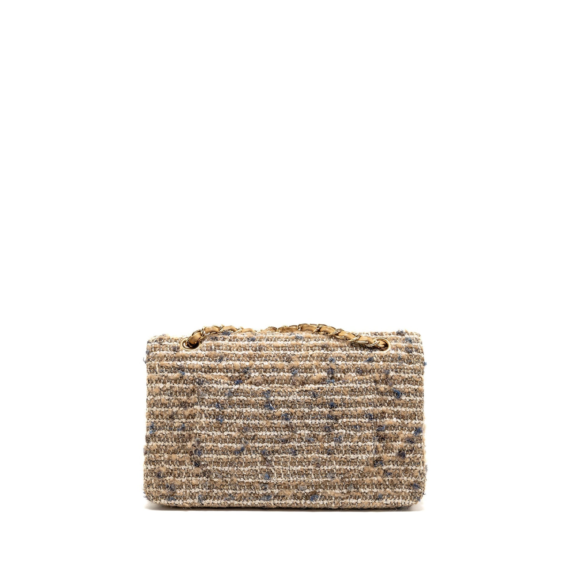 Chanel Classic Double Flap Tweed Ecru LGHW Beige Grey Shoulder Bag