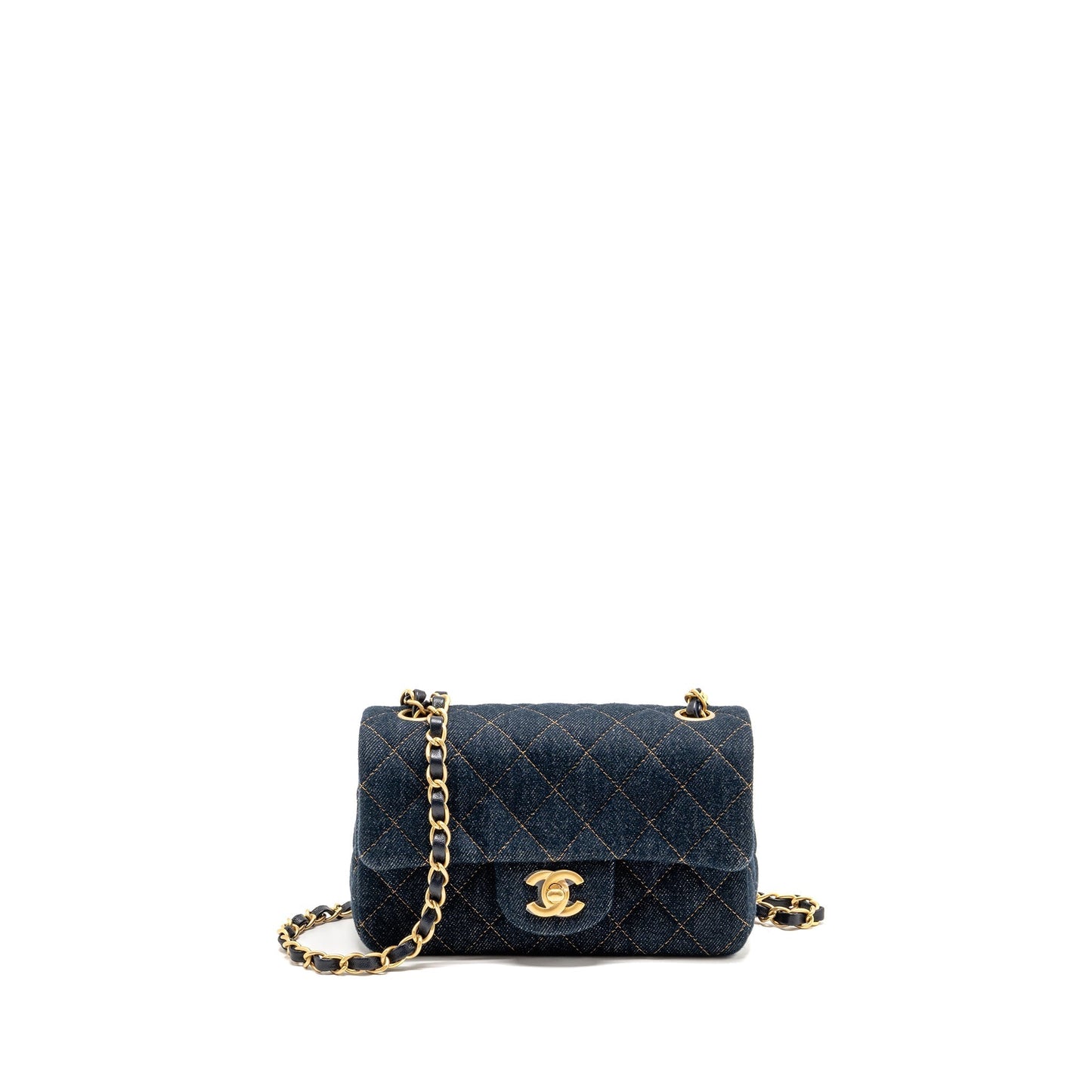Chanel Rectangular Flap Denim Dark GHW Microchip Blue Shoulder Bag