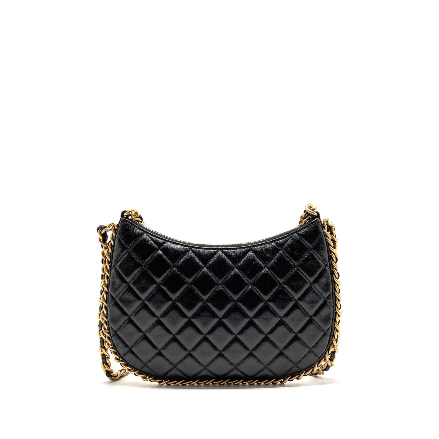 Chanel Quilted Hobo Shiny Crumpled Lambskin GHW Black Shoulder Bag