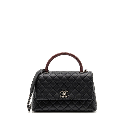 Chanel Coco Handle Caviar Lizard Handle Burgundy Black Handbag Hardware 1