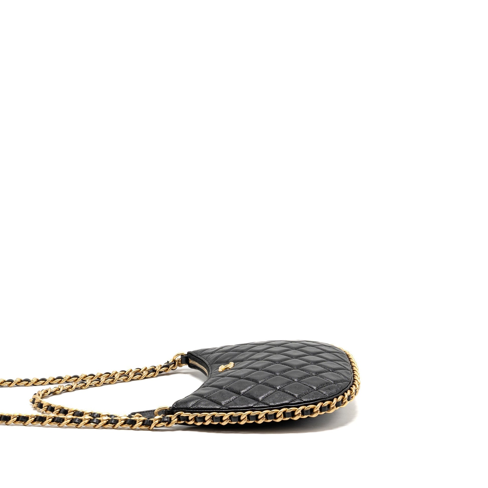 Chanel Quilted Hobo Shiny Crumpled Lambskin GHW Black Shoulder Bag