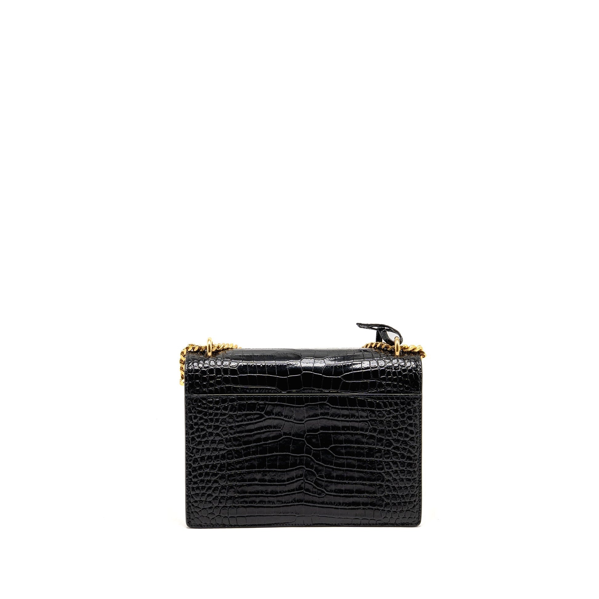 YSL Saint Laurent Sunset Crocodile Embossed Calfskin Travel Bag Black Medium