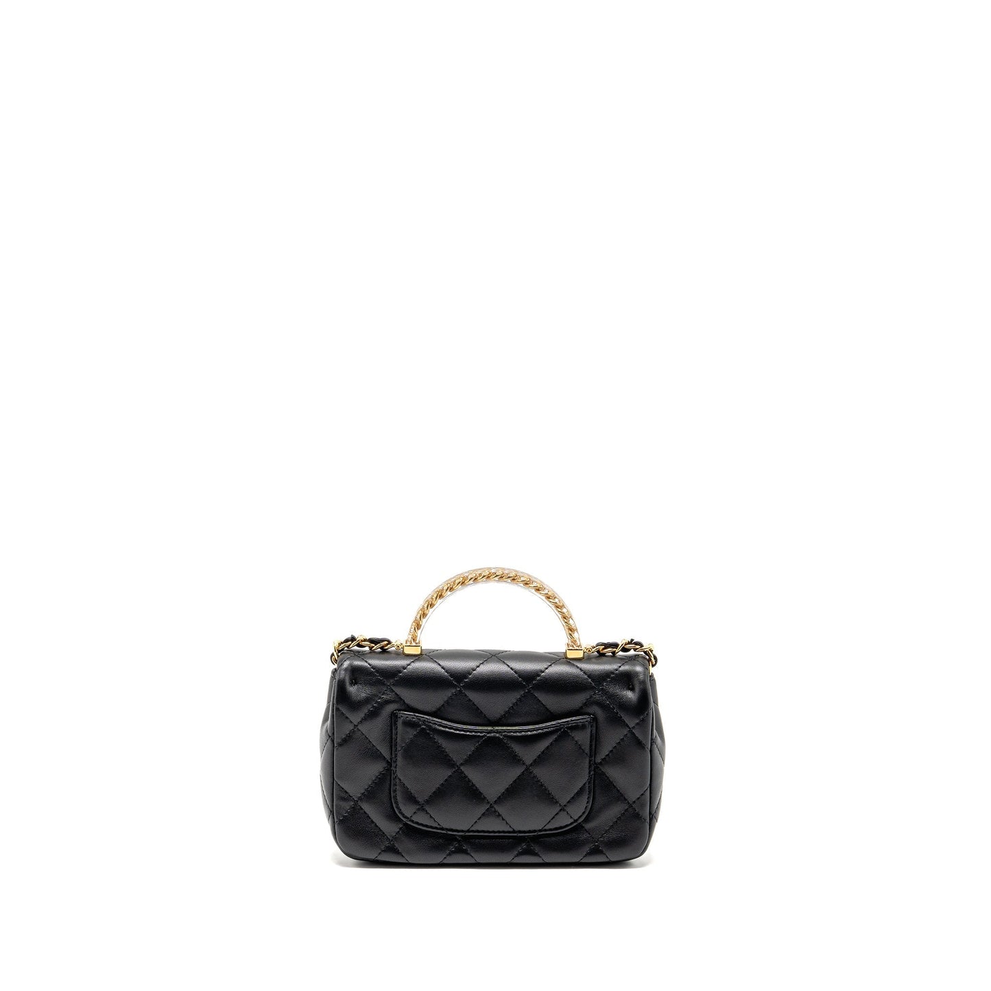 Chanel 24S Top Handle Flap Lambskin GHW Black Shoulder Bag Ghw Microchip
