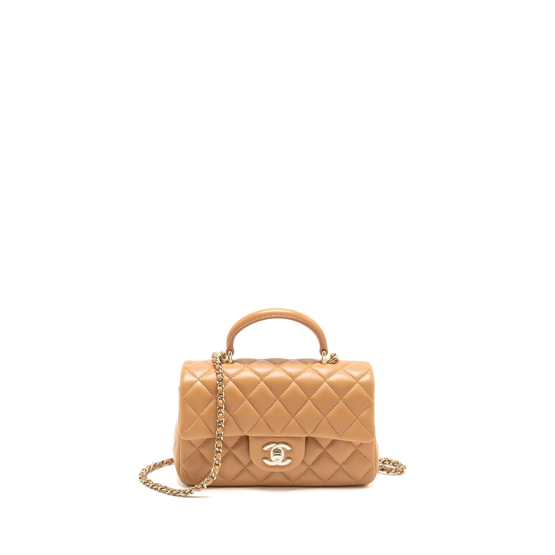 Chanel Top Handle Rectangular Flap Lambskin Caramel Shoulder Bag