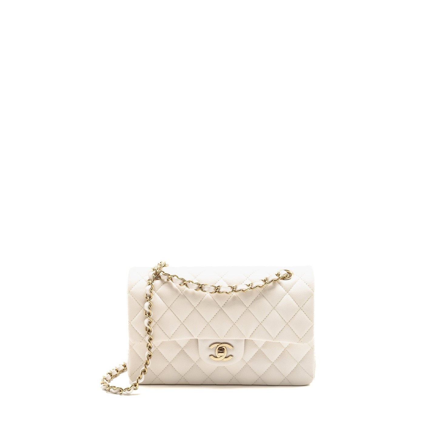 Chanel Classic Double Flap Caviar LGHW Microchip White Small Shoulder Bag Cf White