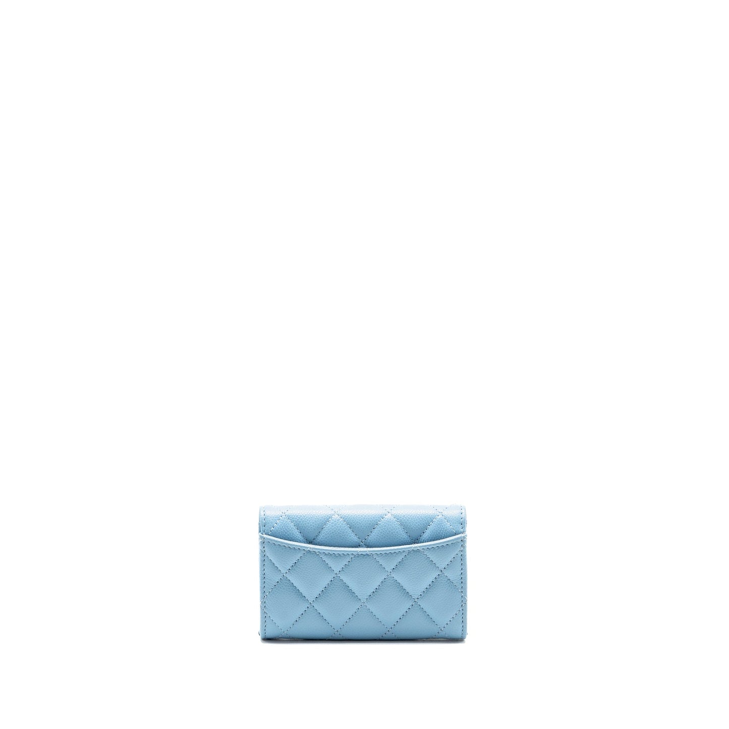 Chanel Classic Flap Card Holder Caviar LGHW Blue Wallet Case Microchip 1