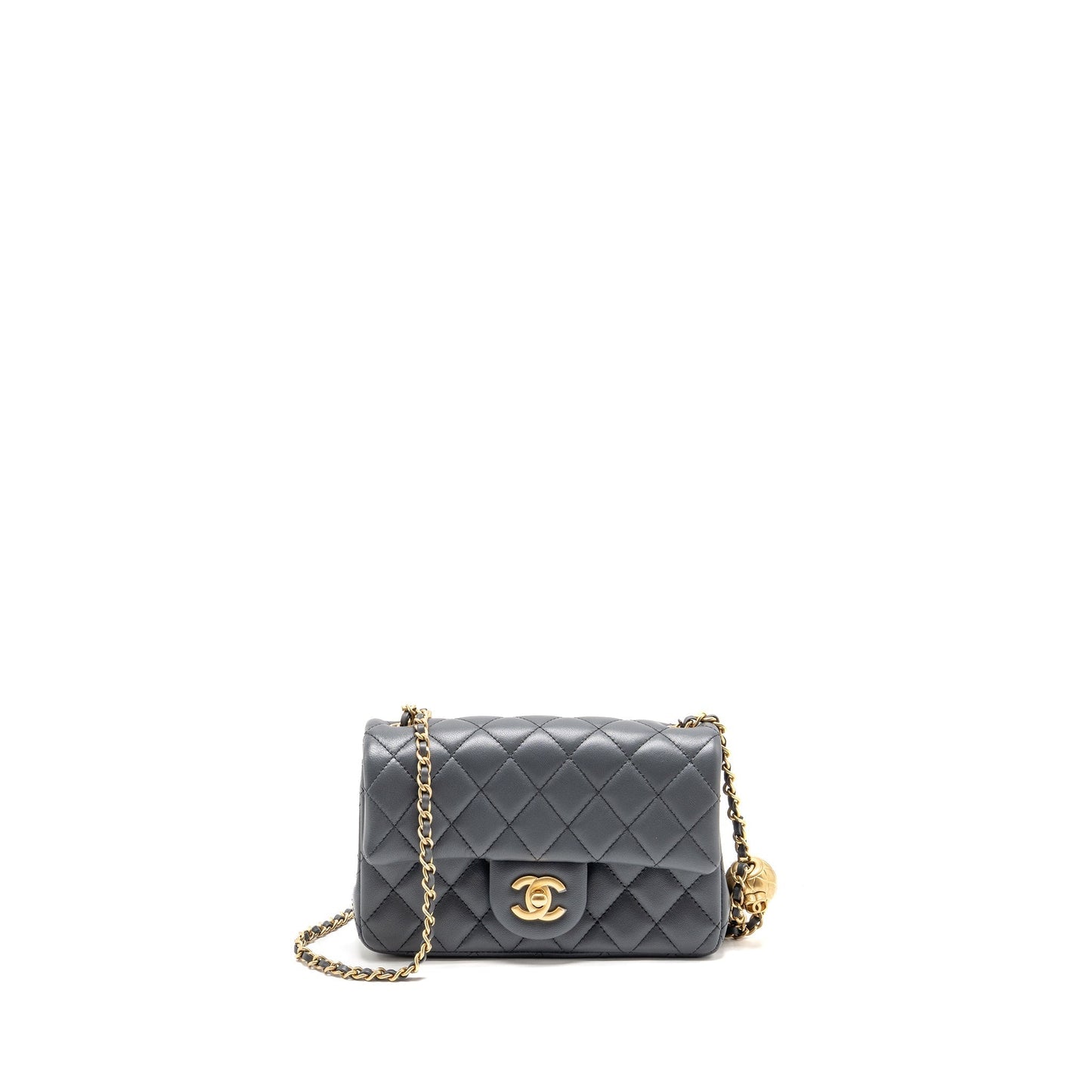 Chanel 23K Pearl Crush Rectangular Flap Dark Grey Shoulder Bag