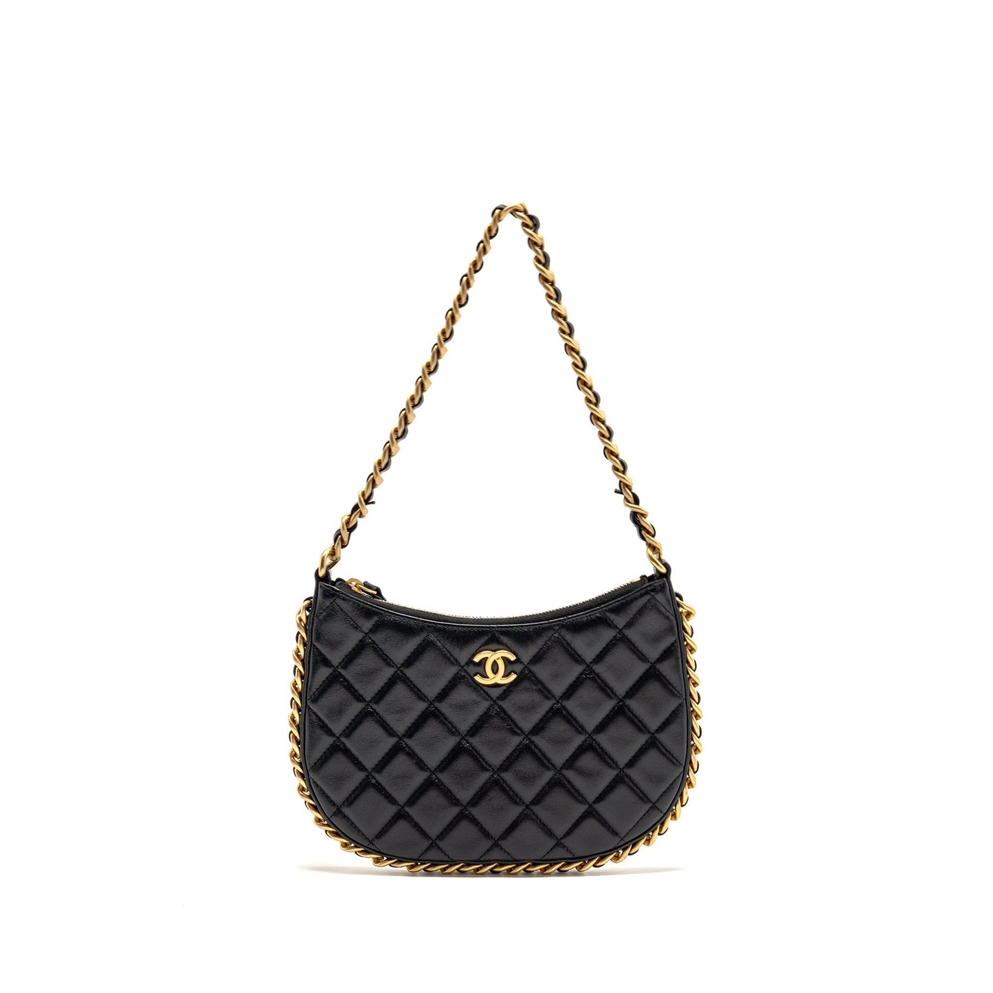 Chanel 23b Round Hobo Lambskin GHW microchip Black Shoulder Bag