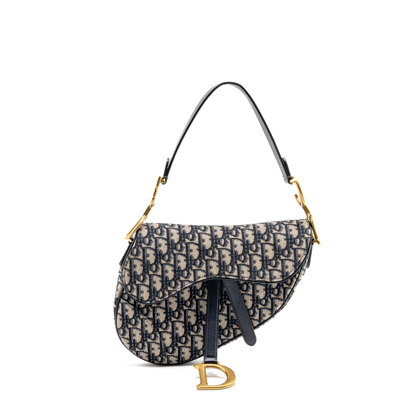 Dior Saddle Purse Oblique Calfskin Handbag Canvas Blue Travel Bag