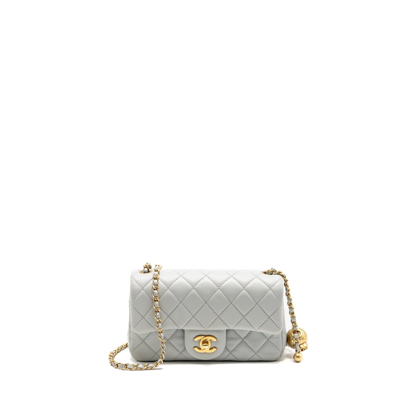 Chanel pearl crush rectangular flap lambskin GHW Grey Shoulder Bag