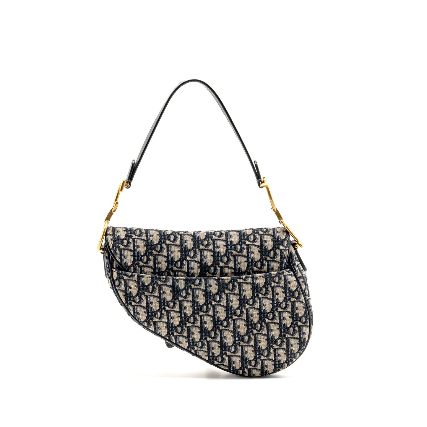 Dior Saddle Purse Oblique Calfskin Handbag Canvas Blue Travel Bag