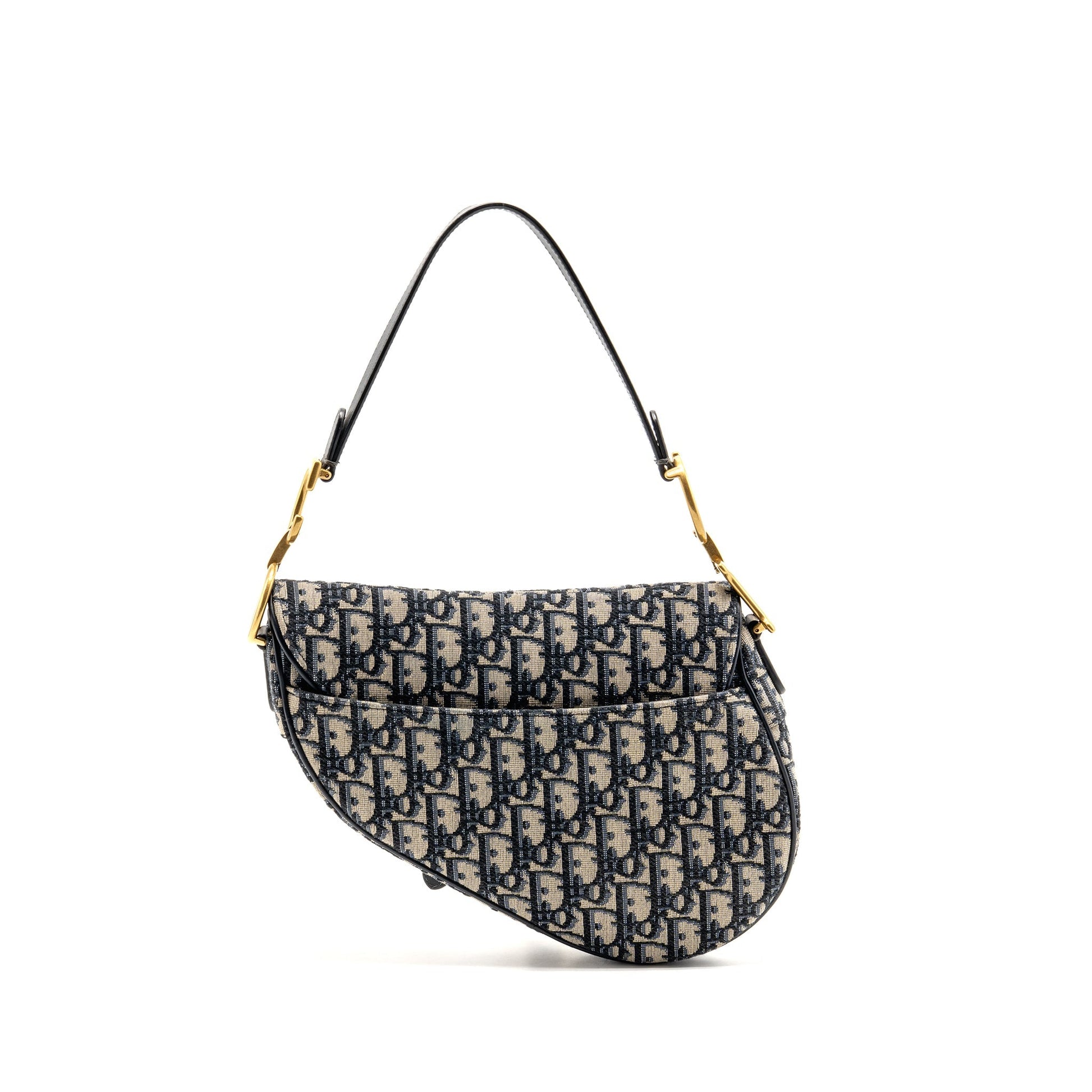 Dior Saddle Purse Oblique Calfskin Handbag Canvas Blue Travel Bag