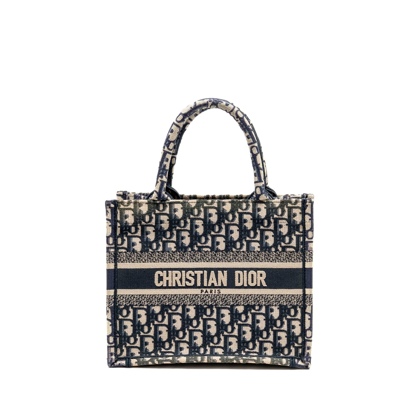 Dior Book Tote Ecru Oblique Embroidry Handbag Blue Small Tote Bag
